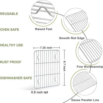 TeamFar Toaster Oven Tray, 10.5’’ x 8’’ x 1’’, Stainless Steel Small Baking Pan Tray Cooling Roasting Rack with Silicone Mat Set for Daily Use, Non-toxic & Sturdy, Oven & Dishwasher Safe, Set of 3