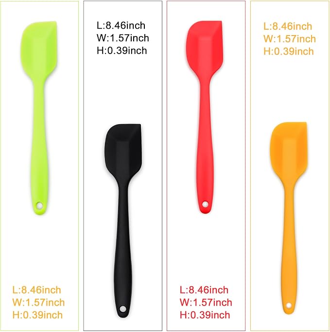 4‑Piece Silicone Spatulas Set Heat Resistant 600°F Seamless Steel‑Core Rubber Spatulas for Nonstick Cookware ALLWIN HOUSEWARE Uniform Length Kitchen Spatulas for Cooking & Baking, Small (4 Color)