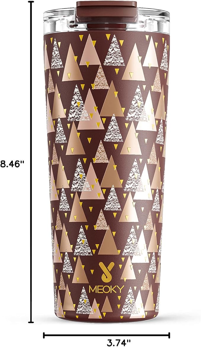 Meoky 24 oz Travel Coffee Mug with Leak-proof Lid, Stainless Steel Insulated Coffee Tumbler, Keeps Hot for 8 Hours or Cold for 24 Hours, Fits in Car Cup Holder (Cocoa Geometry)