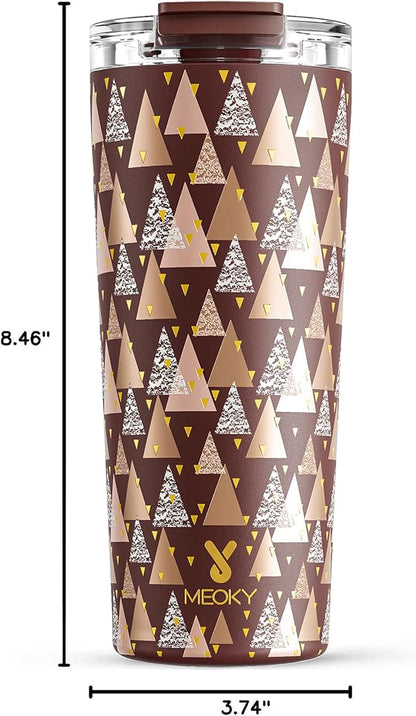 Meoky 24 oz Travel Coffee Mug with Leak-proof Lid, Stainless Steel Insulated Coffee Tumbler, Keeps Hot for 8 Hours or Cold for 24 Hours, Fits in Car Cup Holder (Cocoa Geometry)