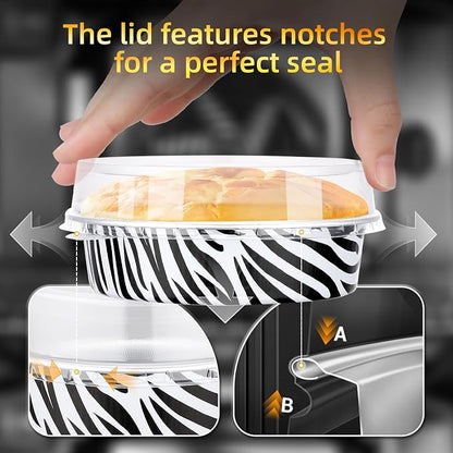 Beasea Disposable Ramekins with Lids, 120 Pack 7.3oz Mini Pie Tins Small Aluminum Foil Pie Tart Cake Baking Pans Individual Round Creme Brulee Containers for Party - Zebra Stripes