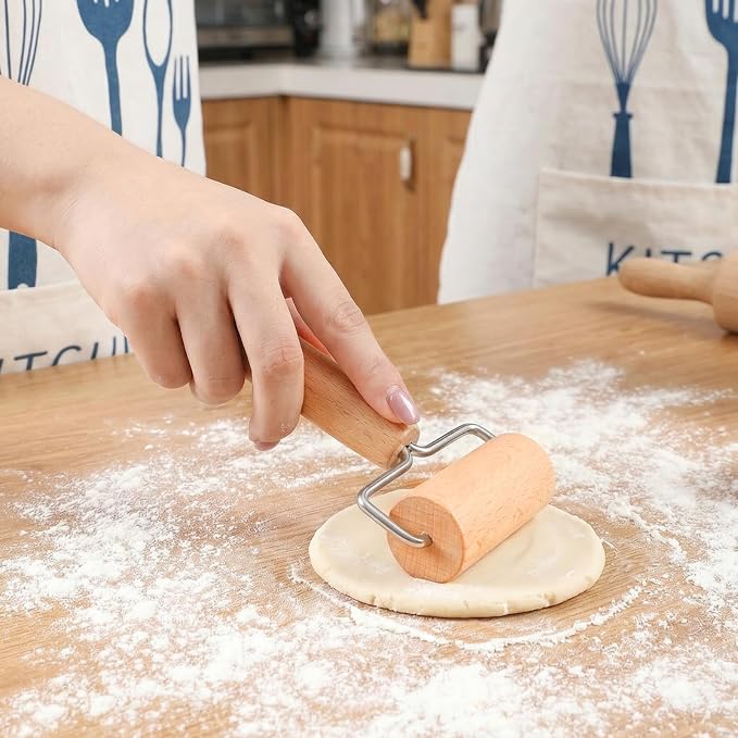 2 Pcs Baking Wooden Rolling Pins Non-Stick Baker Pastry Roller Set T-shape Pizza Dough Roller Pin for Tortilla Cookie Dumpling Home Kitchen Baking Cooking(Double-headed + single-headed small)
