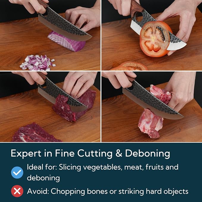KITCHENDAO Chef Knife 6 Inch Super Sharp Viking Knife with Finger Hole Full Tang Kitchen Knife with Ergonomic Rosewood Handle for Slicing, Deboning and Cutting, Gift Box for Family and Friends