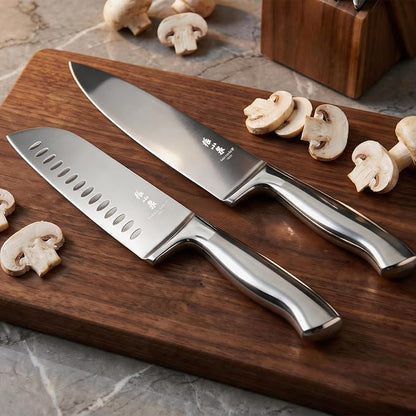ZHANG XIAO QUAN 15-Piece Kitchen Knife Set with Block, High Carbon Stainless Steel, Ergonomic Hollow Handles, Durable Sharp Blades for Precision Cutting, Silver