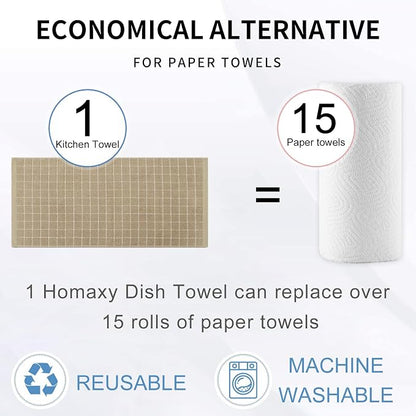 Homaxy 100% Cotton Terry Kitchen Towels(Tan, 13 x 28 inches), Checkered Designed, Soft and Super Absorbent Dish Towels, 12 Pack