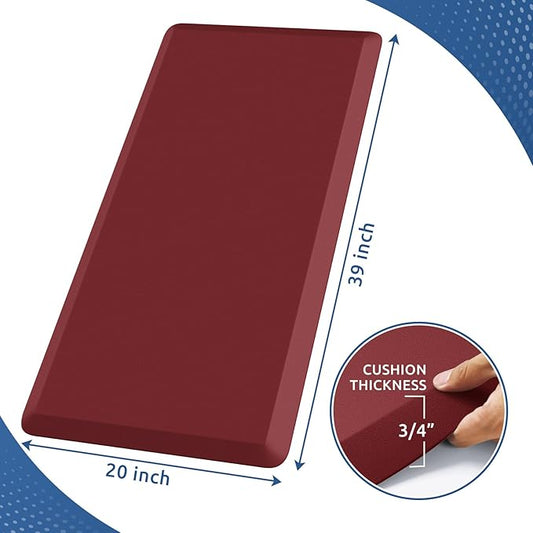 KitchenClouds Kitchen Mat Cushioned Anti Fatigue Rug 20"x39" Water Resistant, Non Slip, Standing and Comfort Desk/Floor Mats for House Sink Office (Red)