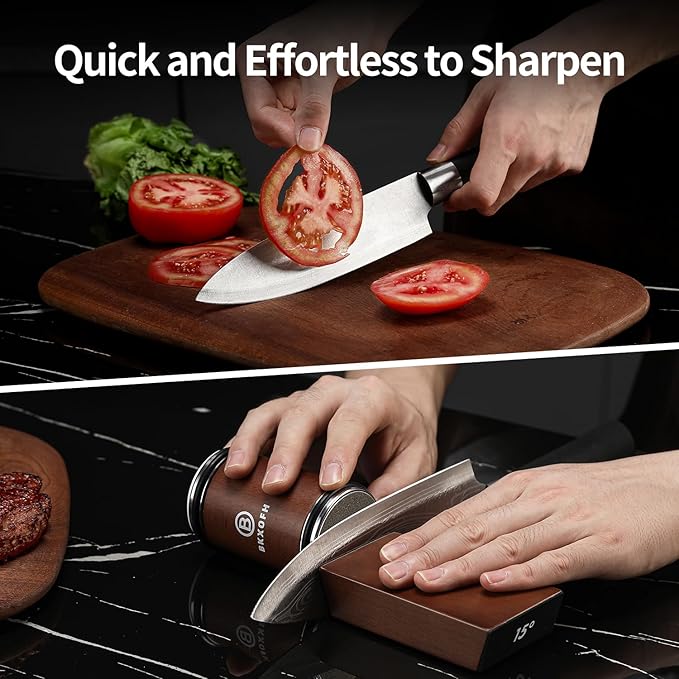 Rolling Knife Sharpener Kit, Knife Sharpening Kit, Kitchen Knives Sharpener Roller with Diamond and Ceramic for Steel of Chef Blade, Knives Sharpening Tool with 15 & 20 Degree Magnetic Angle, Walnut