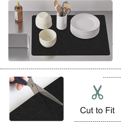 Coffee Bar Mat,Under Coffee Maker Mat,23"x15"Coffee Tray Mat Under Coffee Machine,Rubber Coffee Maker Mat,Under Appliance Mats,Silicone Hot Mat for Coffee Machine,Dish Drying Mat, Marble Black