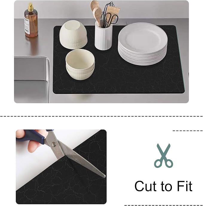 Coffee Maker Mat for Countertops, Coffee Bar Accessories Fit Under Coffee Machine Mat 19"x12"Rubber Backed Coffee Pots - Table Mat Under Appliance, Kitchen Counter Coffee Dish Drying Mat, Marble Black