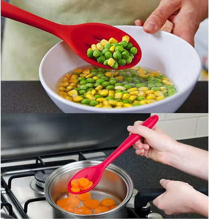 Linwnil 4 Pieces Silicone Slotted Spoons,10.6 Inch Nonstick Mixing Serving Spoons for Kitchen Cooking Bake Stir Draining Tool (2, Red)