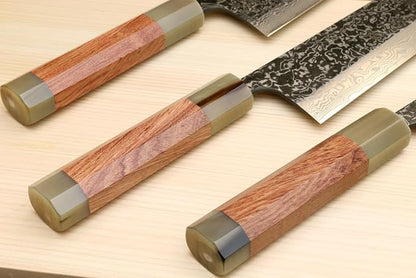 Yoshihiro Black-Forged High Performance SLD Damascus Steel Nakiri Vegetable Knife (7" (180mm), Ironwood Handle) (No Saya)