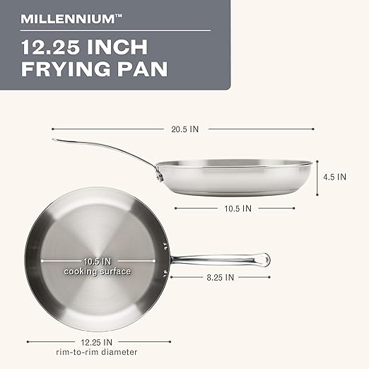 Farberware Millennium Stainless Steel Frying Pan/Skillet, Induction Ready, Compatible with All Cooktops, Metal Utensil Safe, 12.25 Inch Open Fry Pan, Dishwasher Safe - Stainless Steel