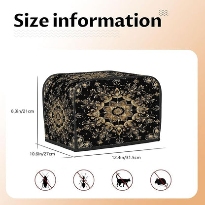 Toaster Cover 4 Slice Wide Slot Black Gold FlowerBread Toaster Oven Dustproof Cover Small Appliance Kitchen Covers Dust and Fingerprint Protection for Women Gift 4 Slice