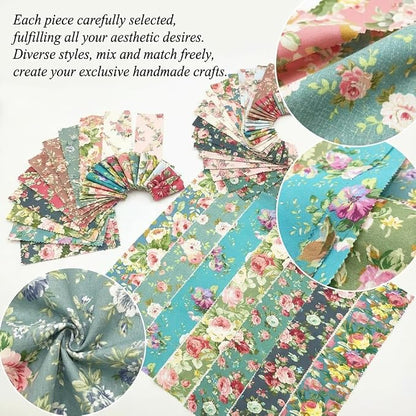 42 Pcs Jelly Roll Fabric Strips for Quilting Fabrics, Sewing Supplies DIY Crafts 2.6 Inch Precut Cotton Fabric Bundles with Wavy Edges, Floral Rose Patchwork