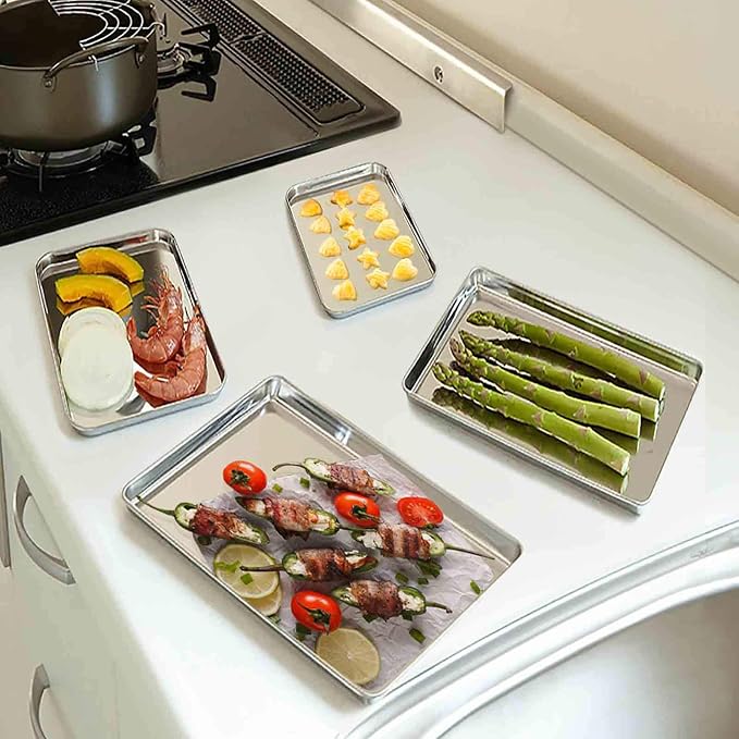 TeamFar Baking Sheet with Rack Set of 8, Cookie Sheet Baking Pans Stainless Steel Bakeware with Cooling Rack Set, Non Toxic & Healthy, Mirror Finish & Rust Free, Easy Clean & Dishwasher Safe