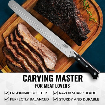 Cutluxe Brisket Knife – 12" Carving & Slicing Knife for Meat & BBQ – Razor Sharp German Steel, Sheath Included, Ergonomic Full Tang Handle Design, Fathers Day Gift For Dad – Artisan Series