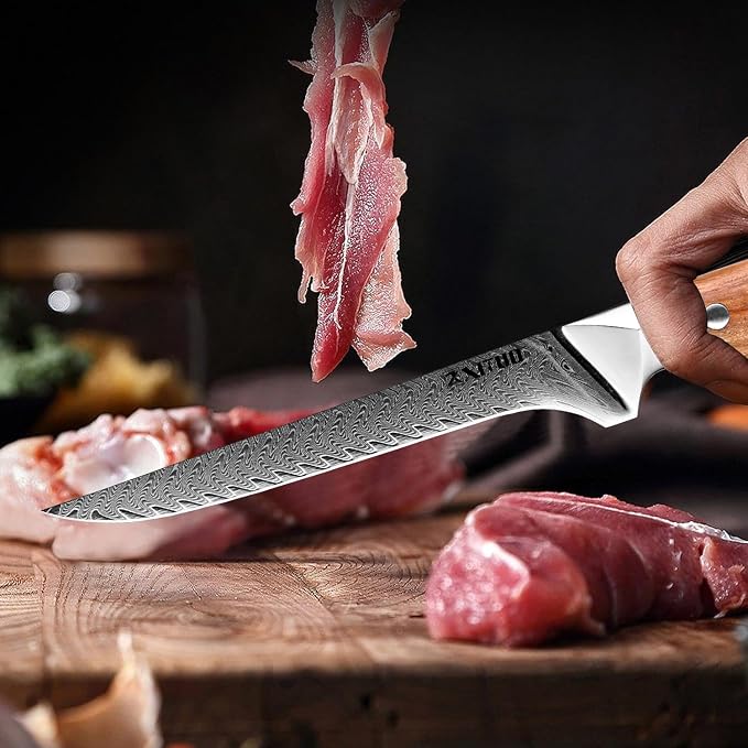 XITUO 6-Inch Boning Knife, Damascus Steel Sharp Blade with Olive Wood Handle – Heavy Duty Meat Trimmer for Steak, Ribs & Turkey, Great Gift for Cooking Enthusiasts
