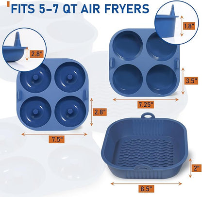 Webake Platinum Silicone Air Fryer Baking Pan Set for Jumbo Muffin, Donut, Nonstick Air Fryer Liners for 5-7 Qt Airfryers, Dishwasher Safe, BPA-Free, 3Pcs