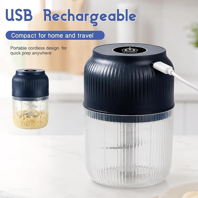 Electric Garlic Chopper, 2026 New Mini Food Processor & Food Chopper for Kitchen, Portable Cordless Garlic Mincer with 6 Stainless Steel Blades, Small Vegetable Chopper for Onion Salad (400ML White)