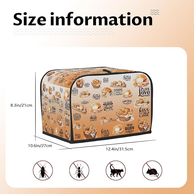 Toaster Cover 4 Slice Wide Slot Bread OrangeBread Toaster Oven Dustproof Cover Small Appliance Kitchen Covers Dust and Fingerprint Protection for Women Gift 4 Slice