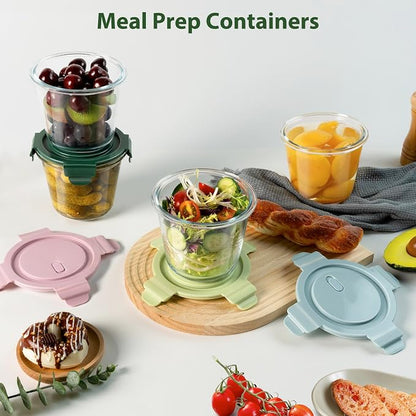 Freshmage 23oz Glass Meal Prep Containers with Lids, Airtight 3-Cup Glass Storage Containers Set, Heat-Resistant BPA-Free for Soup, Leftover, Microwave, Dishwasher, Fridge and Freezer Safe (4 Packs)