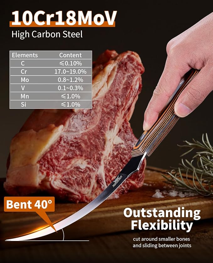 Naitesen Professional Boning Knife and Fillet Knife Set 2, Super Sharp Outstanding Flexibility 10Cr18Mov High Carbon Steel Full Tang Wooden Handle for Fish Meat Poultry Cutting Home Kitchen