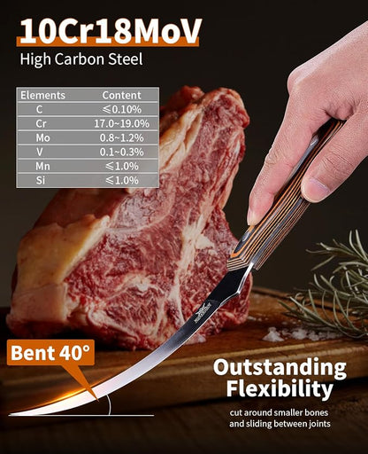 Naitesen Professional Boning Knife and Fillet Knife Set 2, Super Sharp Outstanding Flexibility 10Cr18Mov High Carbon Steel Full Tang Wooden Handle for Fish Meat Poultry Cutting Home Kitchen