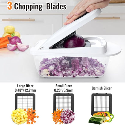 12 Blade All-in-1 Vegetable Chopper Mandoline Slicer with Container, Spiralizer with Containers, Food Chopper, Onion Chopper, Veggie Cutter for Salad, Kitchen Gadgets Accessories Essentials, White
