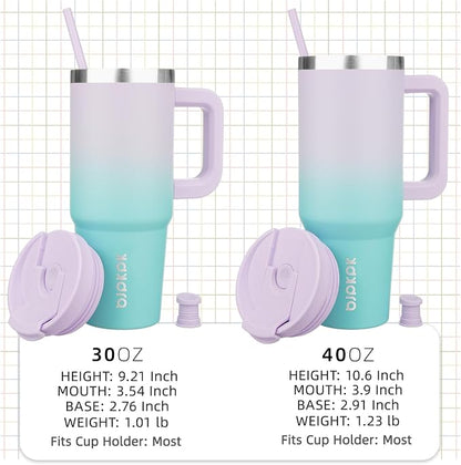 BJPKPK Tumbler With Handle 40 oz Stainless Steel Insulated Tumbler With Lid And Straw For Water Or Ice Coffee,Lavender Green