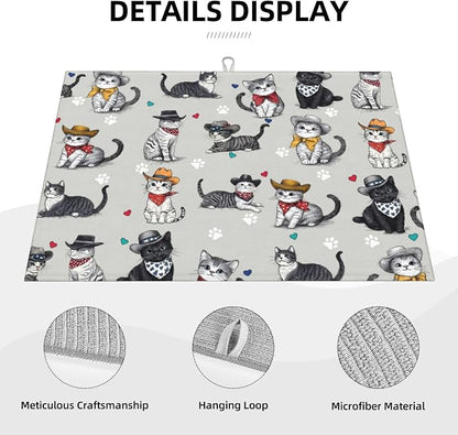 Pet Lover Cat Dish Drying Mat 18x24 For Kitchen Counter Absorbent Microfiber Dishes Pad Dish Drainer Rack Mats Fast Dry Kitchen Accessories