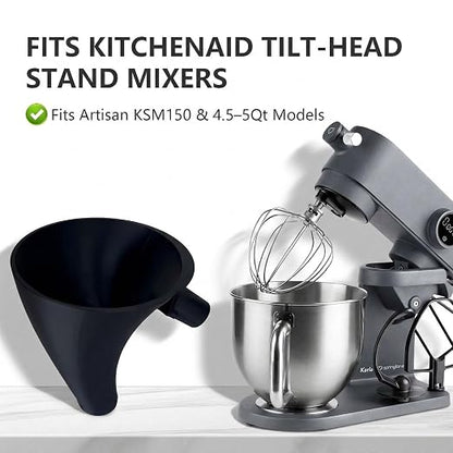 Flour Funnel Compatible for KitchenAid Mixer, Easy Pour No-Mess Attachment, Anti-Splash Attachment for Tilt-Head Stand Mixer 4.5 & 5 Quart (KSM150), Dishwasher Safe Baking Tool
