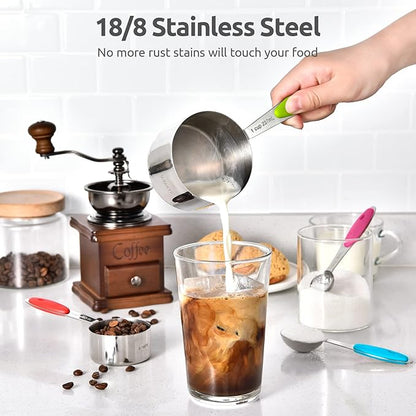 U-Taste Measuring Cups Spoons Set: 18/8 Stainless Steel 12 Pieces Stacking Kitchen Baking Cooking Food Measure Scoop Set, 7 Cups & 5 Spoons with Strengthened Weld Joints (Color, Upgraded Version)