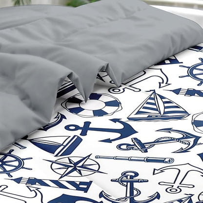 Pamnest Comforter Set Full Size, Nautical Anchors Navy Blue 7 Pcs Bedding for Kids and Adults, Retro Sailor Lighthouse Bed Sheet Sets with Fitted Sheet 2 Pillowcase & 2 Sham for Bedroom Bed Decor