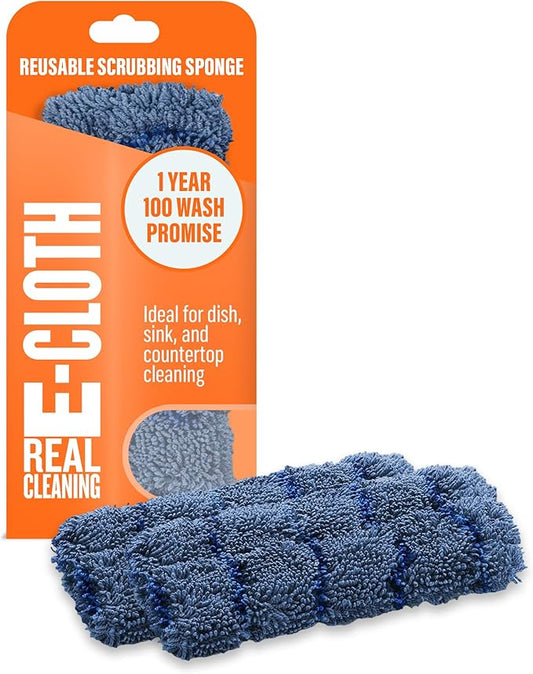 E-Cloth Kitchen Dynamo - Microfiber Sponge for Countertop Cleaning, Reusable Kitchen Sponge for Dishes & Sink, Non-Scratch, Multi Purpose Scrubber, Machine Washable - Blue, 2 Count