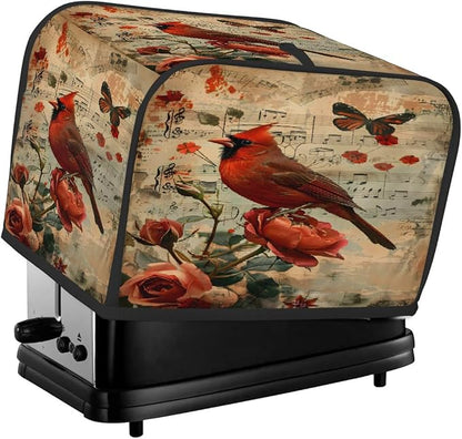 Flower Rose Red Bird Toaster Cover 4 Slice Wide Slot Washable Kitchen Appliance Covers Fingerprint Bread Machine Dust Cover Small Toaster Oven Accessories Covers Bread Maker Bag Women Gift
