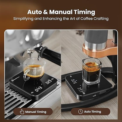 Maestri House S2 Espresso Coffee Scale with Timer, USB-C Rechargeable 2kg/0.1g Precision Shot Scale, Digital Scale for Espresso Brewing(Black)