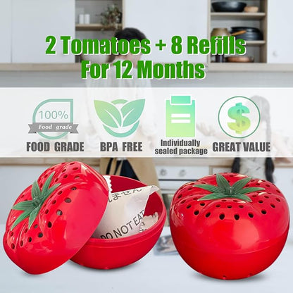 Produce Freshness Preserver Saver Kit- Keep Fruits and Vegetables Fresh Longer, Ethylene Gas and Odor Absorber in Refrigerator (2 Saver Balls+8 Refill Sachets)