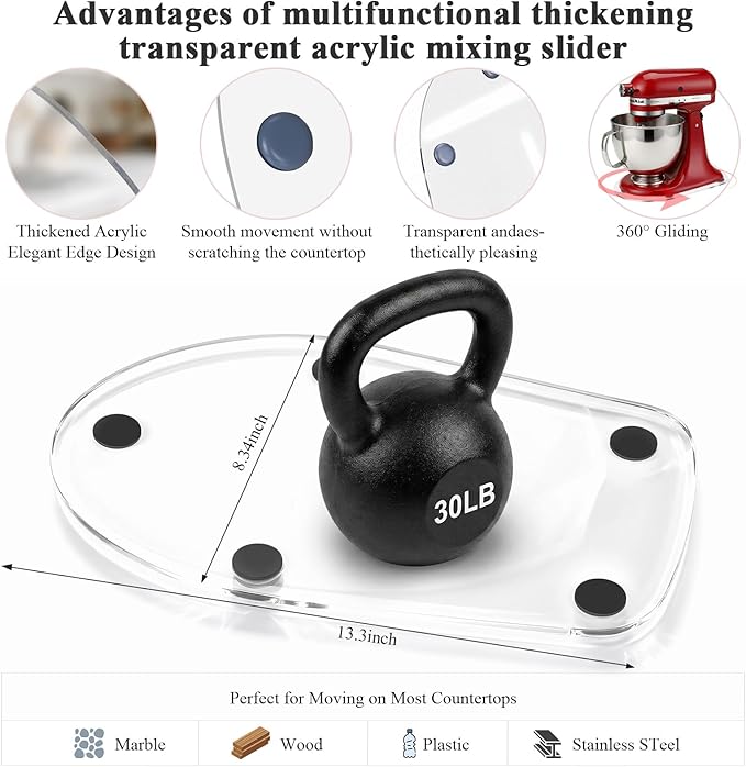 Mixer Slider Mat Compatible with KitchenAid 4.5-5Qt Tilt Head Stand Mixer, Thickened Acrylic Mixer Slider Tray for Kitchenaid Artisan, Kitchen Countertop Moving Tray attachments, Mixers Accessories
