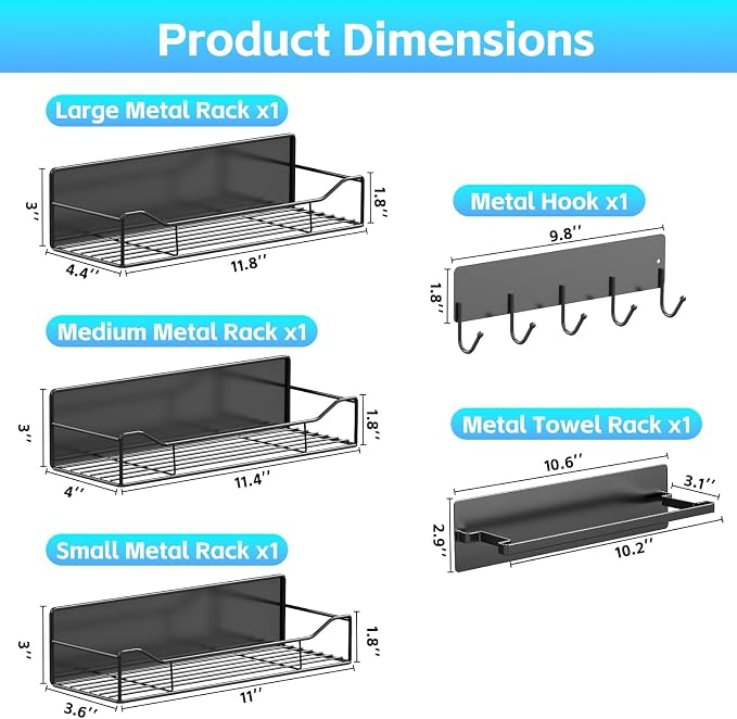 5 Pack Multifunctional Magnetic Shelves for Refrigerator Spice Rack & Washing Machine Organize (V style, Black)