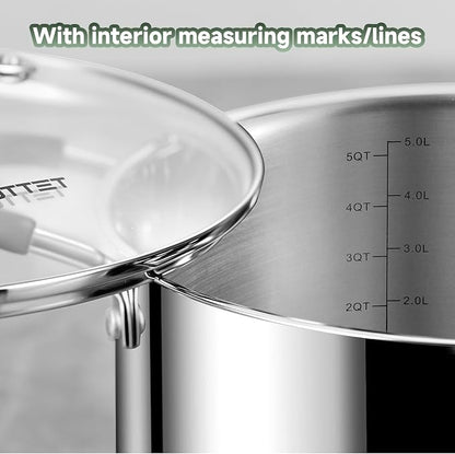 SLOTTET Stainless Steel Kitchen Cookware Set,11 Piece Pots and Pans Set with Steamer,Heat-resistant Handle,Non-Toxic,Induction,Oven,Dishwasher Safe