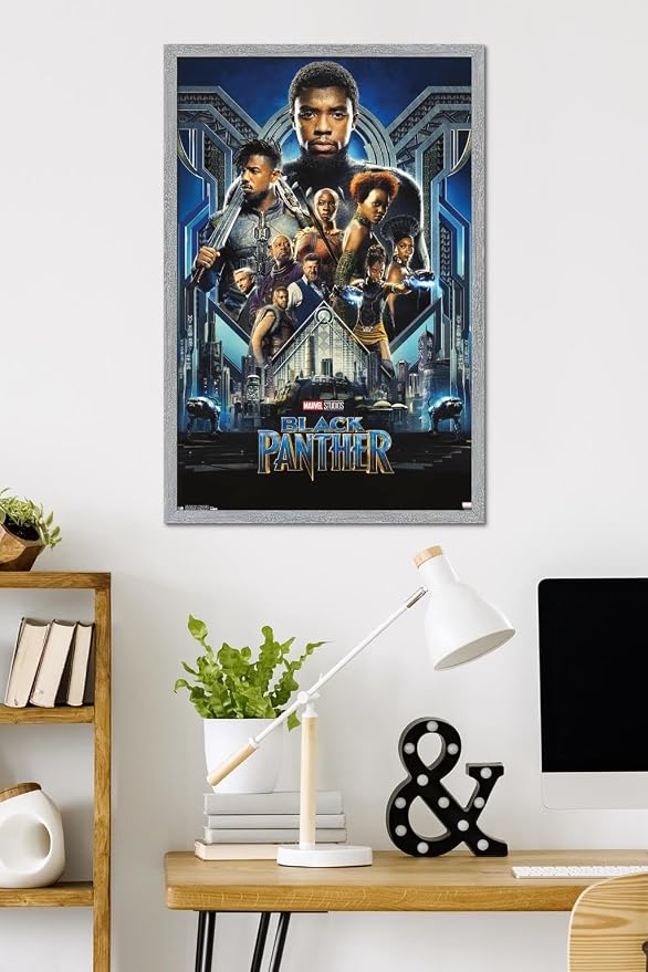 Marvel Black Panther - Group One Sheet Wall Poster, 34L" x 22.4W", Gray Framed Version