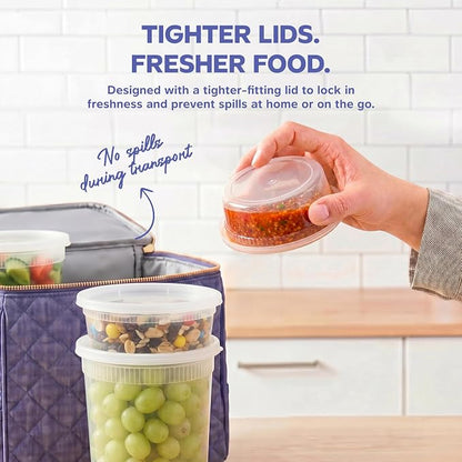GUSTO 8 oz. Plastic Deli Disposable Food Storage Containers with Airtight Lids - [48 Sets] Slime Containers (Formerly Comfy Package)