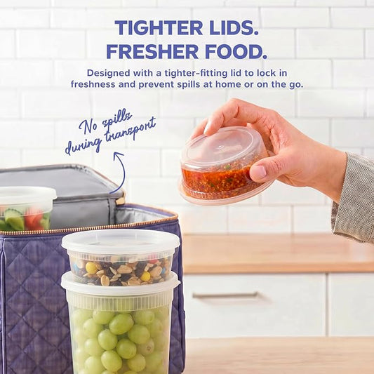 GUSTO 8 oz. Plastic Deli Disposable Food Storage Containers with Airtight Lids - [48 Sets] Slime Containers (Formerly Comfy Package)