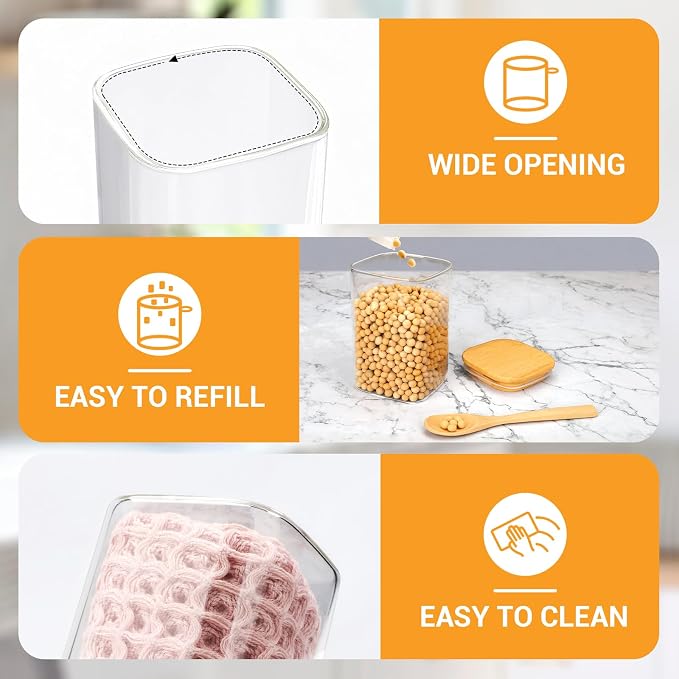 Square Glass Storage Jars, 19 Fl.oz Glass Jars with Bamboo Lids Set of 2, Food Canisters with Airtight Lids, for Coffee Bean, Sugar, Tea, Candy, Cookies - Included Labels, Marker and Spoon
