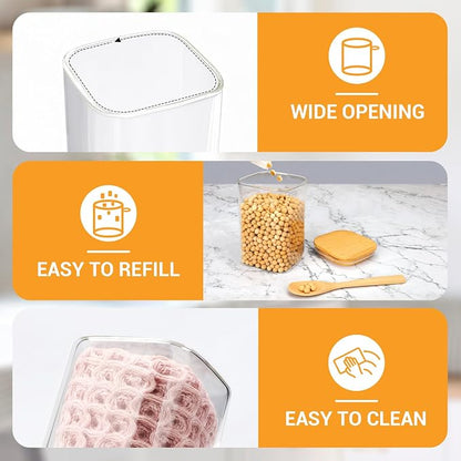 Glass Storage Jars with Lids, 19 Fl.oz Square Glass Jars with Bamboo Lids Set of 4, Clear Sugar Coffee Container Kitchen Canister for Tea, Candy, Flour,Nuts - Included Labels, Marker and Spoon