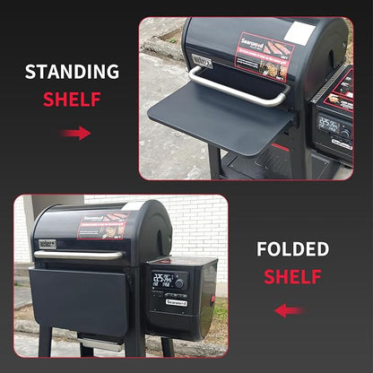 Utheer Folding Front Shelf for Weber Searwood 600 Pellet Grill, 23" x 12.5" Heavy-Duty Steel BBQ Prep Table, 60 LB Load, Space-Saving Front Grill Shelf, Weber Searwood 600 Accessories