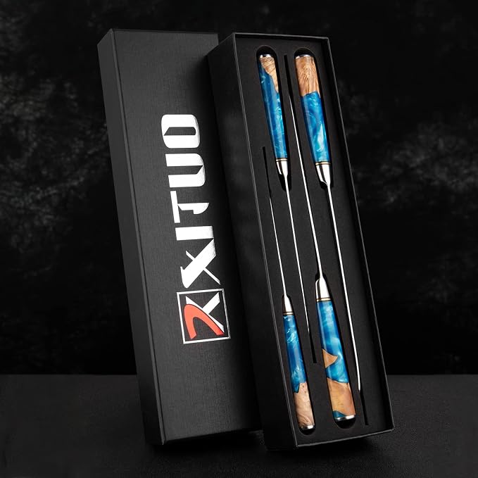 XITUO VG10 Damascus Steel 4-Piece Japanese Chef Knife Set, Blue Resin & Wood Handle, 8" Chef Knife, 8" Bread Knife, 6" Boning Knife, 5" Utility Knife, Gift Box