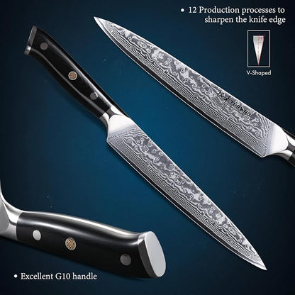 TURWHO Professional Sashimi Knives 8 Inch - Slicing Knife Classic Damascus Japanese VG-10 Steel Kitchen Chef Knife