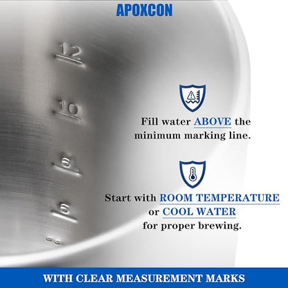 APOXCON Electric Coffee Percolator Stainless Steel Coffee Maker with Clear Brew Progress Tough Glass Knob and On/OFF Switch Classic Coffee Pot with Keep Warm & Cordless Serve No Aluminum (12 Cup)