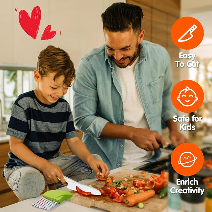 Doiaz Kidz Safe Knife Set for Toddlerz Real Cooking - Toddlerz Knives Sets Kitchen Tools with Gloves Cutting Board Fruit Vegetable Crinkle Cutters